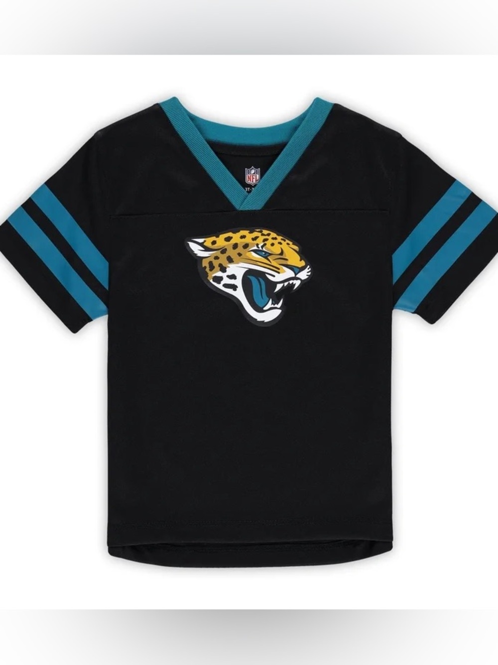 Jacksonville Jaguars football black and teal V-neck T-shirt unisex size 2T